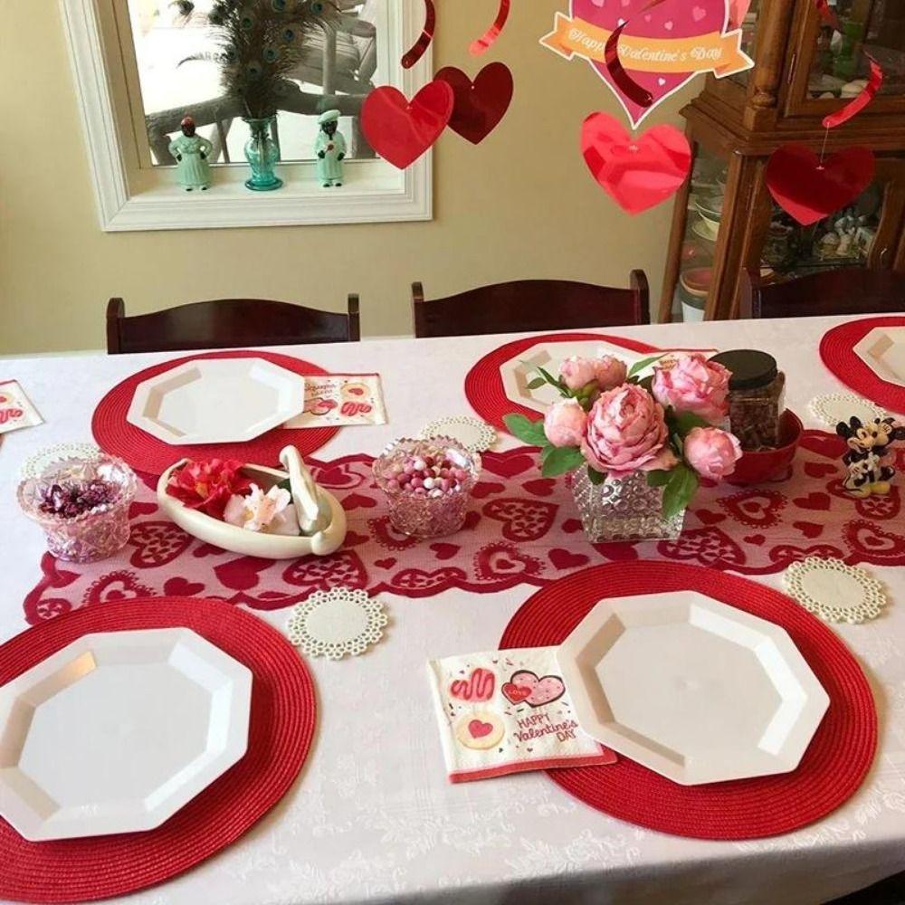 Rectangular Red Lace Table Runner Valentines Day Tableware Placemat Dining Table Mat  Love Mood Day