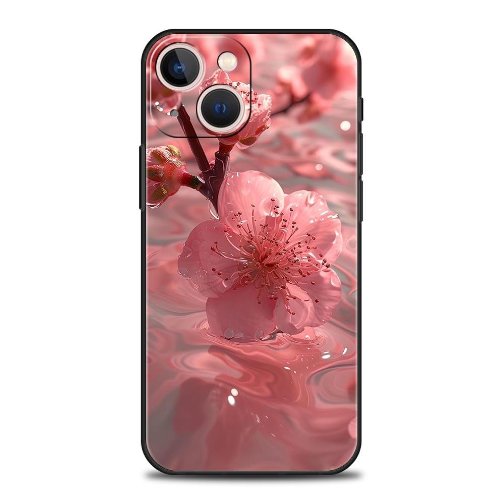 Розовый чехол с цветами сакуры на весну для iPhone 17 16 15 Pro Max 11 12 13 14 7 8 Plus SE 2020 X XR XS Мягкий черный