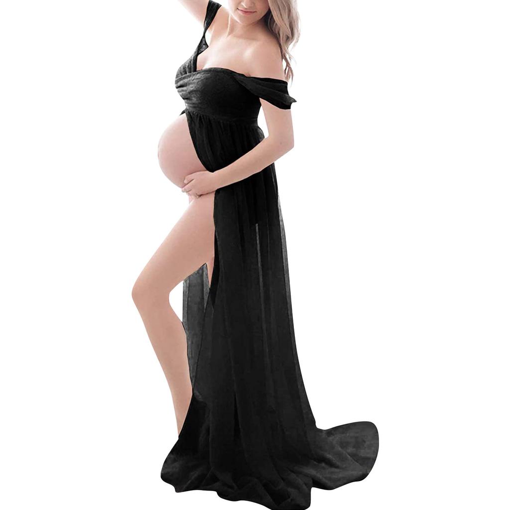 Womens Maternity Off Shoulder Maxi Dress Photography Photo Long Gow