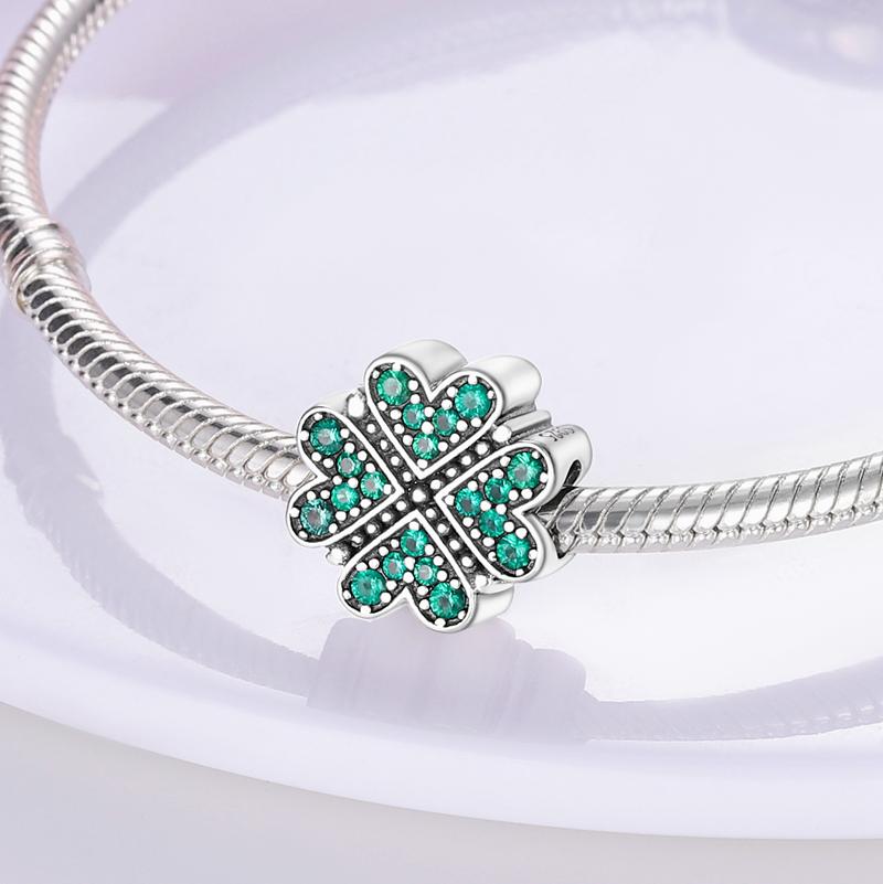 Color Zircon Four Leaf Clover Shape Charm Beads Fits Bangle Bracelet Necklace Women Luxury Jewelry Festival Gifts