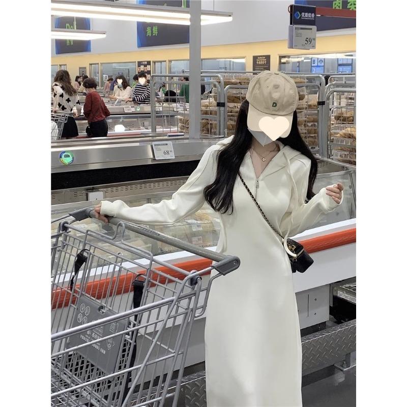 Весна Осень Однотонное Свободное Повседневное Платье-Свитшот Женское Элегантное Пуловер на Молнии Vestidos Robe