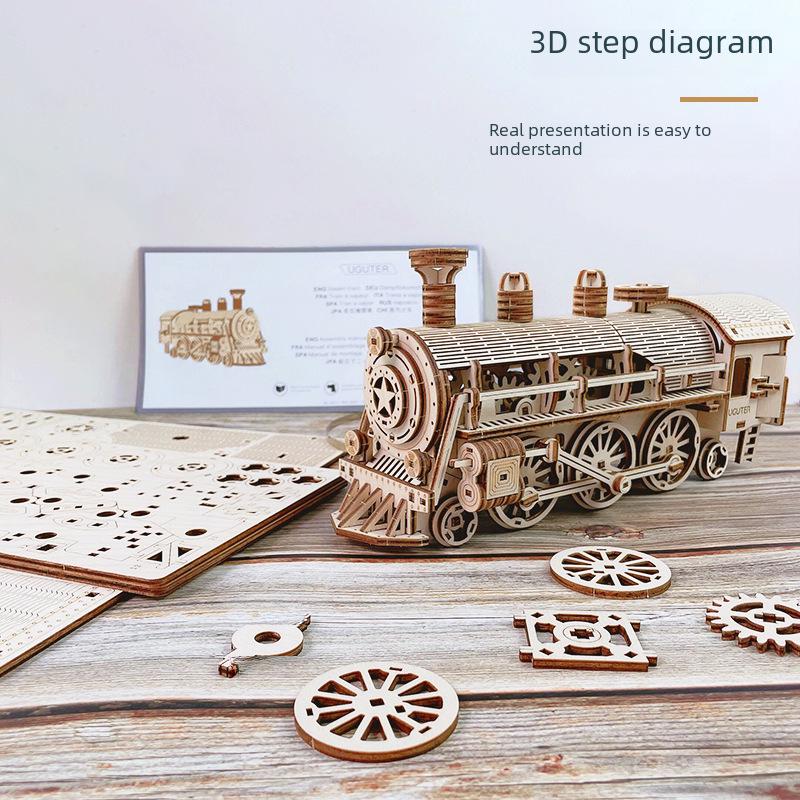 Youge DIY 3D деревянная модель паровоза: Сложная головоломка для взрослых с механическим движением 