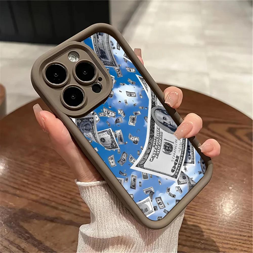 Чехлы для iPhone 16 11 12 13 14 15 Pro Max XR XS X 7 8 Plus SE 2020 Дизайн с долларами Ударопрочный Матовый Мягкий Силиконовый Чехол