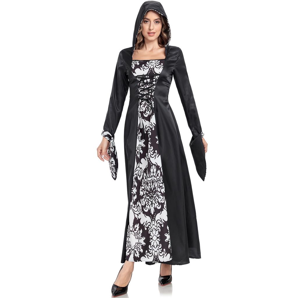 S-XXXL Средневековое винтажное платье с принтом панк COS, костюм ведьмы на Хэллоуин