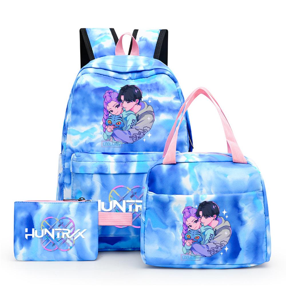 3Pcs/set Anime Cute Kpop Printed Backpack with Lunch Bag Pencil Case for Teenager Girl Boy Bookbag Large Capacity Waterproof Travel Bag Kid Gift