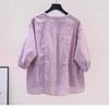 French purple seven-quarter-sleeved cotton shirt short-sleeved T-shirt women's 1116 new summer loose belly-covering half-sleeved top
