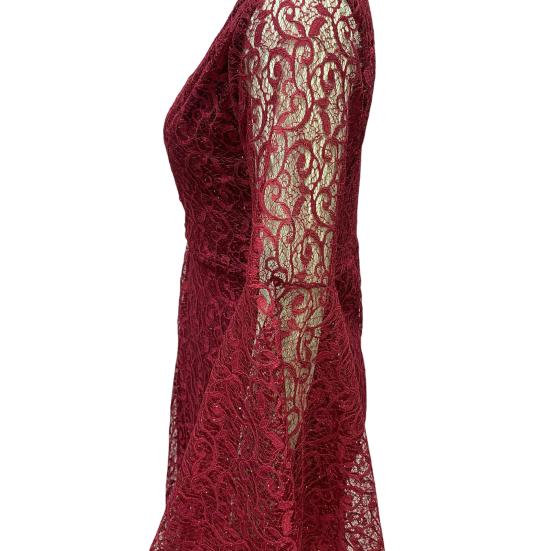 Женское вечернее платье с V-образным вырезом, прозрачной кружевной вышивкой, расклешенными рукавами, бальное платье А-силуэта, подол «рыбий хвост», облегающее коктейльное вечернее платье, выпускной, банкетное платье макси