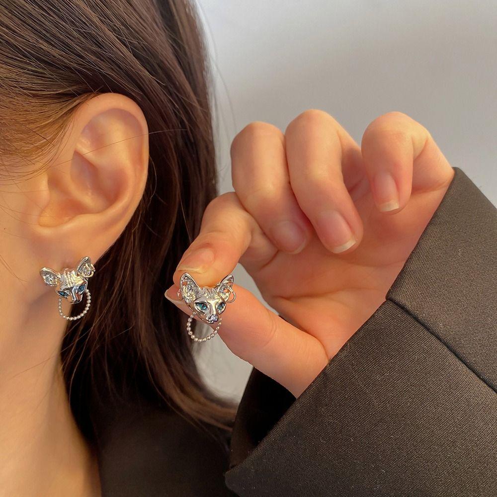 Подарок Винтажные серьги-гвоздики Кошка Сфинкс Девочка Женские Готические серьги Серьги-гвоздики Серьги в корейском стиле