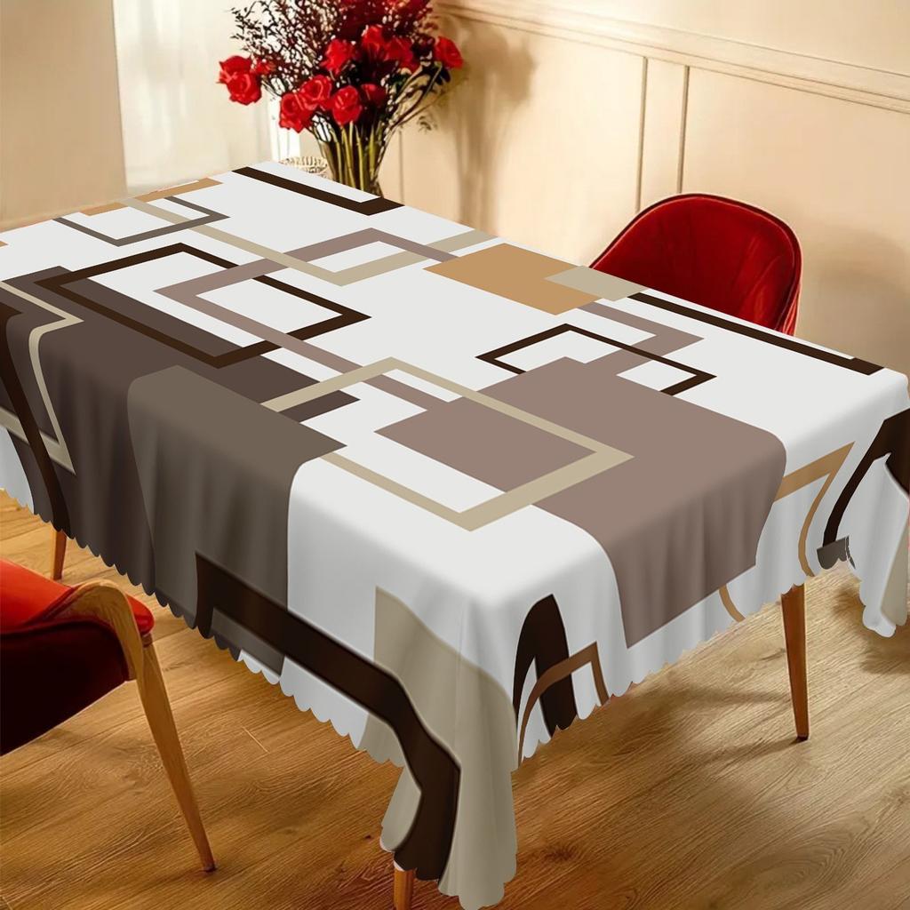1pc - Single-sided Printing - Modern Style Geometric Patchwork Tablecloth - Brownish Rice Colorzyc