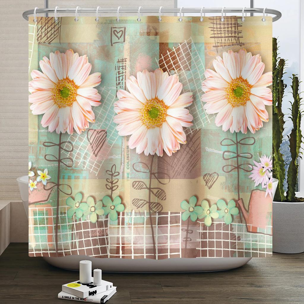 Деревенская занавеска для душа с подсолнухами и ромашками, бабочки, цветочный винтажный кантри фермерский дом, цветок, деревянная доска, водонепроницаемая занавеска для ванной