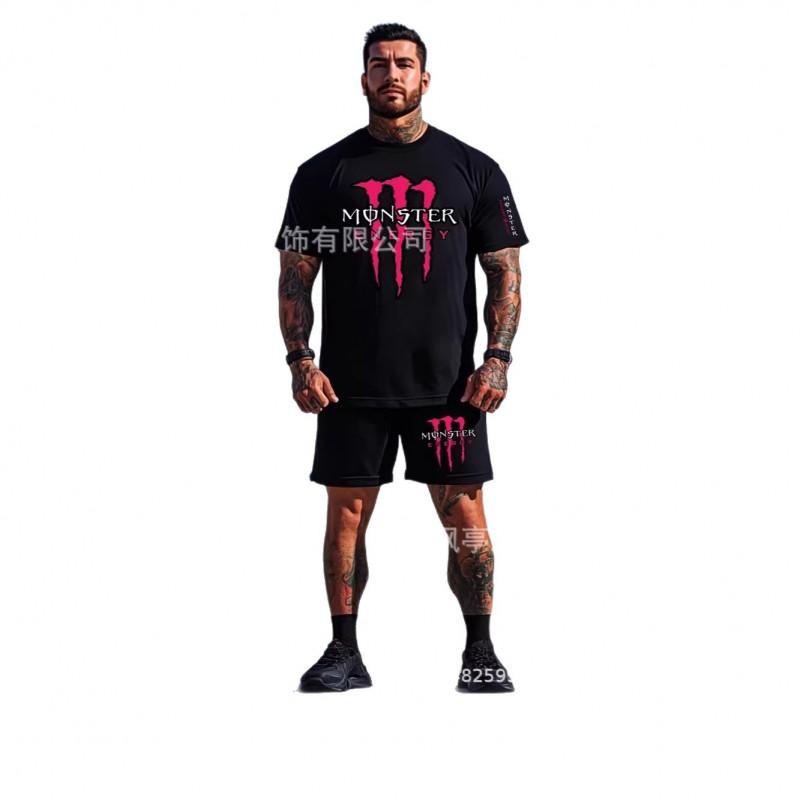 Mens Athletic Short Sleeve T-Shirt Shorts Set Boxing Training Sportswear Lightweight Casual Gym Wear