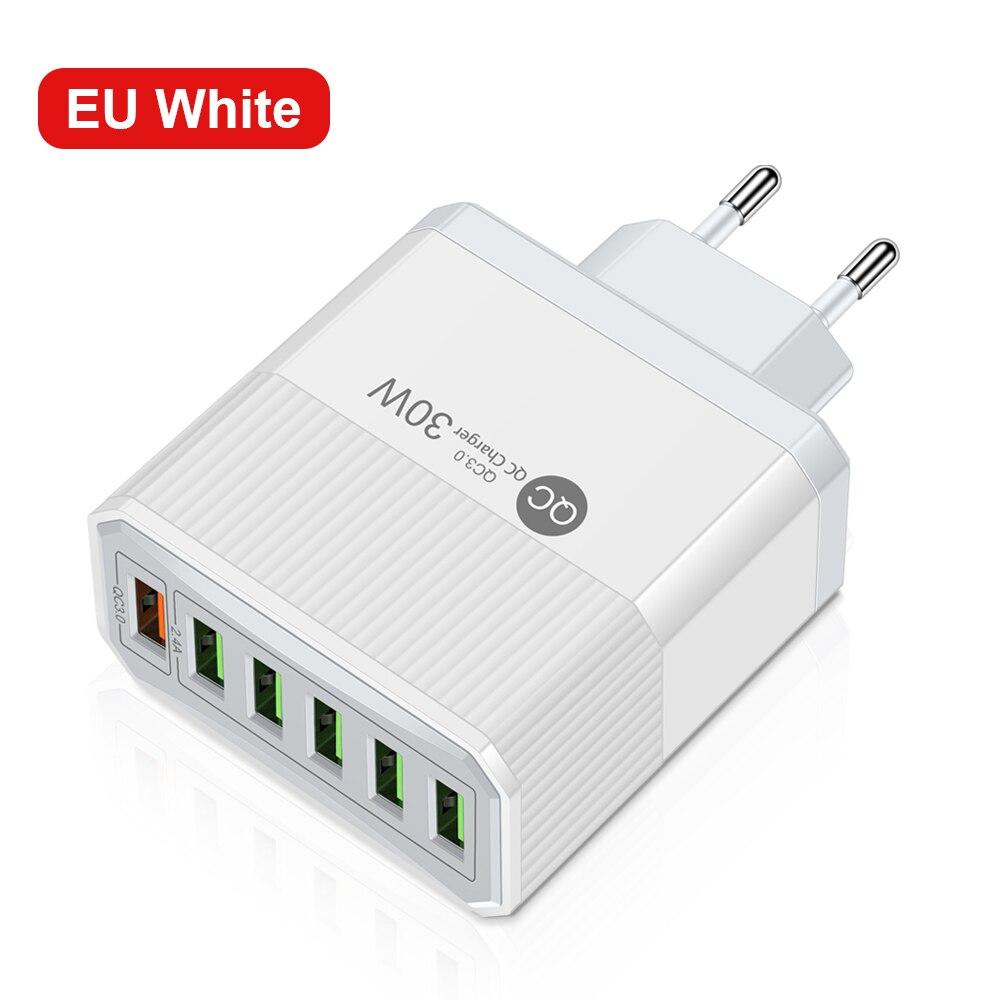 30W USB Charger 6 Ports Fast Charging Phone Travel Charger QC3.0 USB Phone Charger Adapter For iPhone Xiaomi Samsung EU/KR Plug