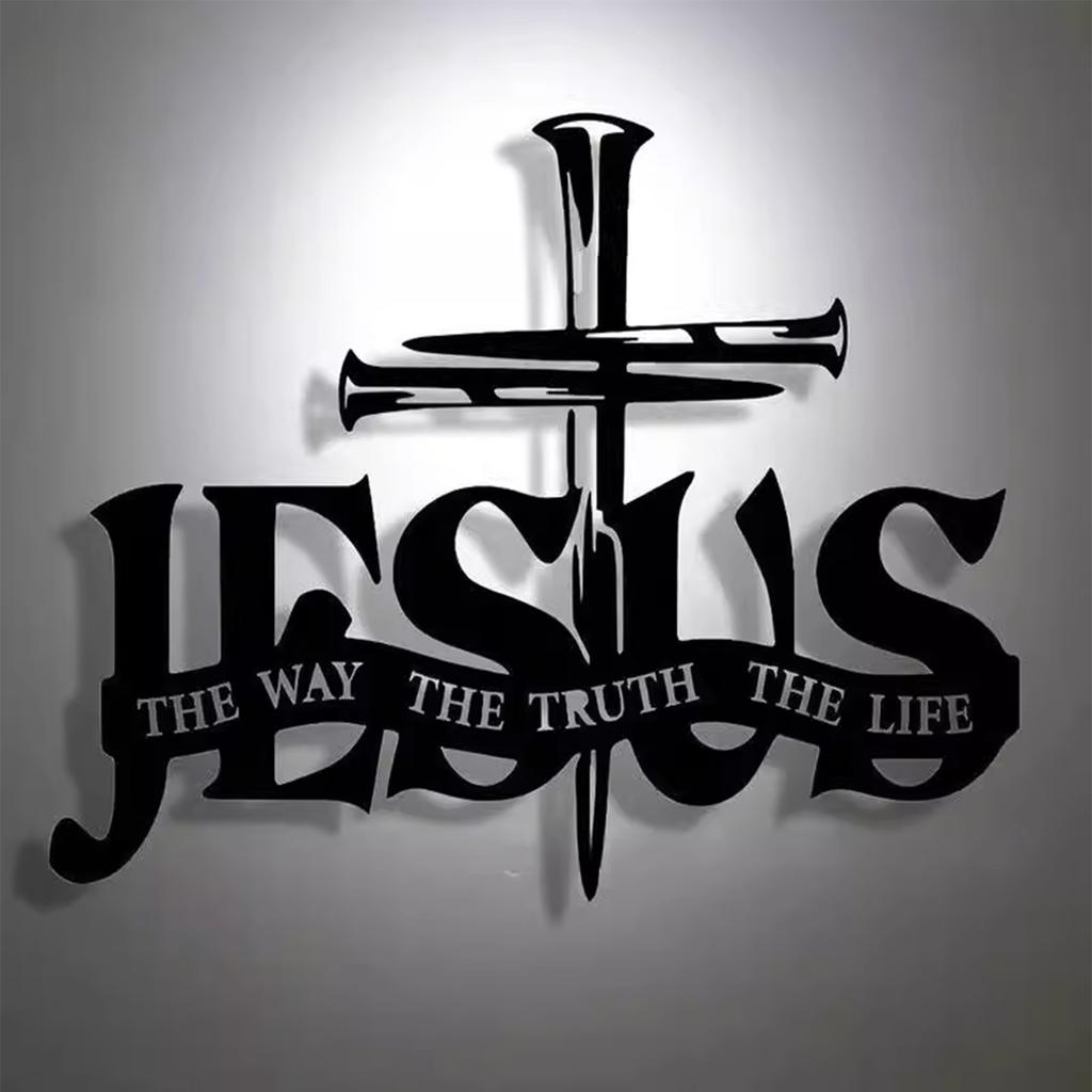 Cross Truth Metal Wall Decor - Religious Spiritual Belief Wall Decoration Black Silhouette Jesus Wall Art Hanging Decoration