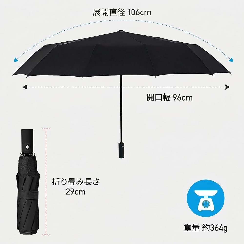 SORAMOYU Automatic Folding Umbrella for Men and Women, 8-Rib, Wind Resistant, Lightweight, Black