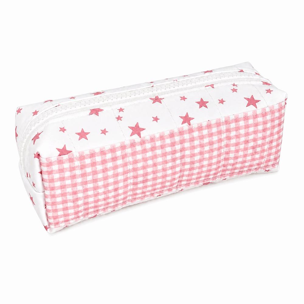 Large Capacity Pencil Case Pink Star Gingham Pencil Pouch Kawaii Stationery Bag Gift
