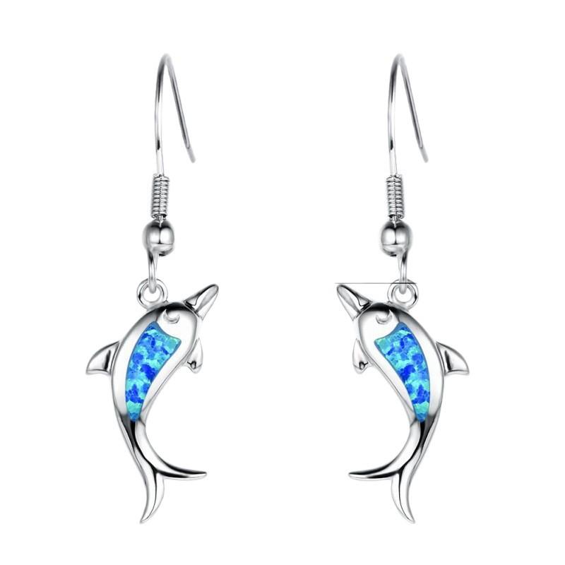 Wish blue dolphin opal earrings cute niche versatile source