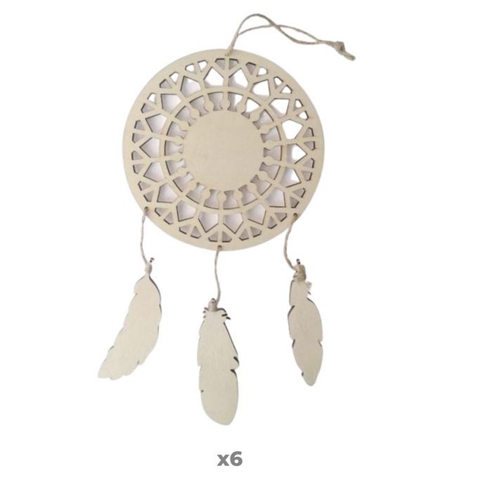 6 Wooden Dream Catchers To Decorate - Feathers 12.5 X 23.5 Cm