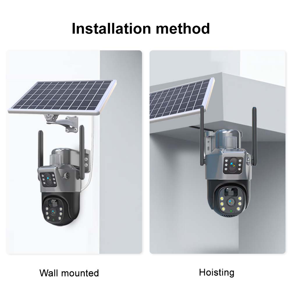4K 8MP WiFi Solar Outdoor Dual Lens PTZ Video Surveillance Security Protection PIR Human Detection Smart Home CCTV Camera