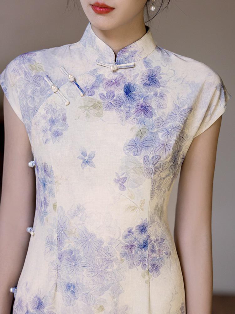 Платье Ципао Bei Zhi Yun с маленьким воротником-стойкой и застежкой-лягушкой – женское летнее платье облегающего силуэта