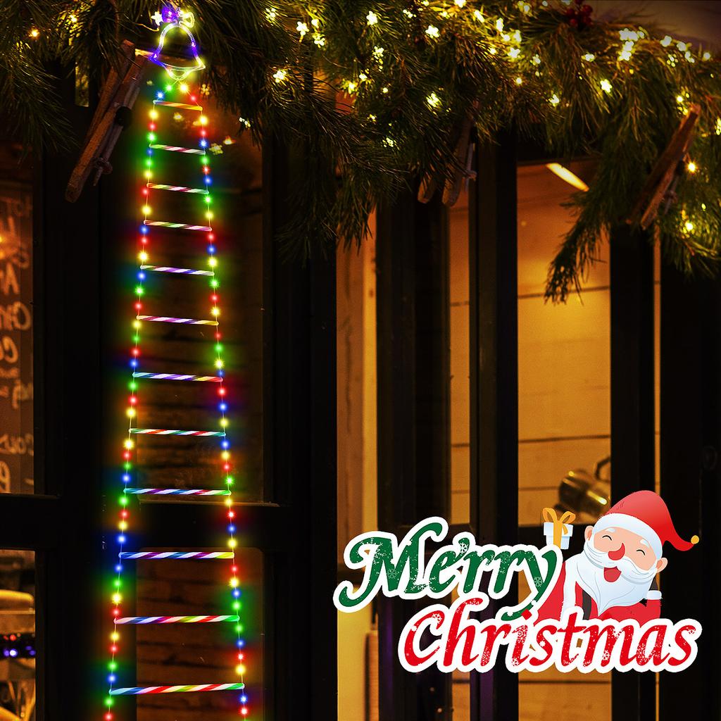 Santa Claus Doll Climbing Ladder LED String Lights Indoor Outdoor, USB/Solar Charging with Remote, Window Garden Christmas Decor