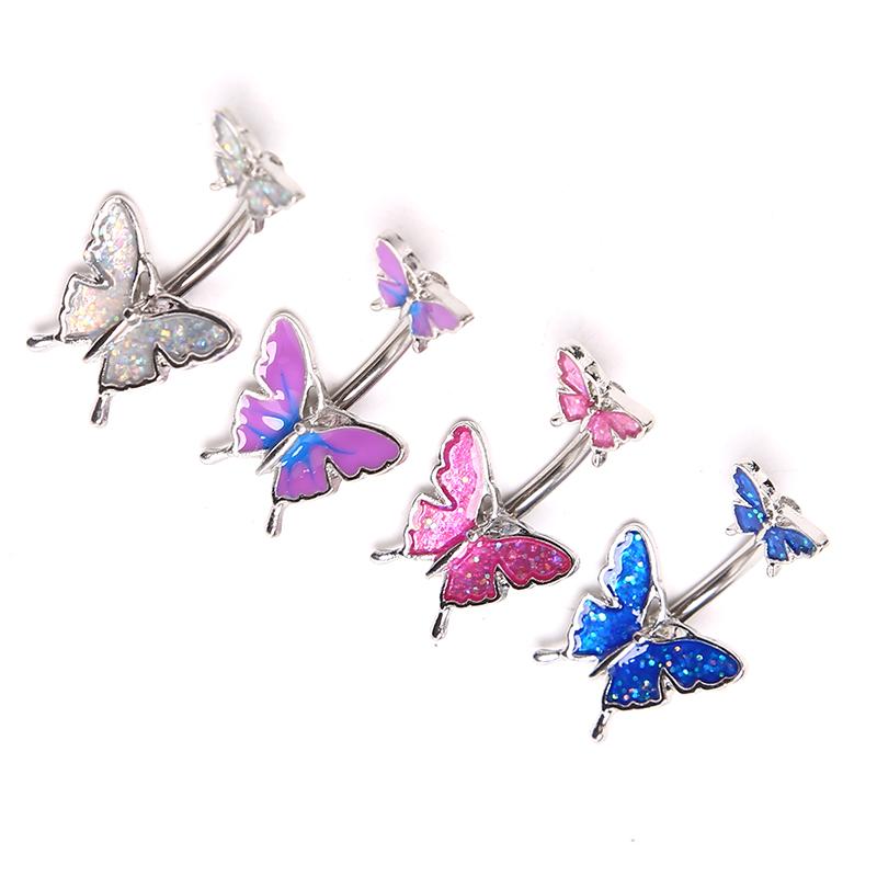 1Pcs 316L Surgical Steel Navel Belly Button Rings Butterfly Barbell Navel Ring