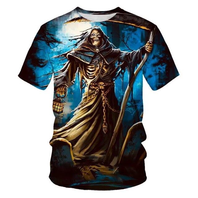 Classic Gothic Skull Horror Death 3D Print Men's T-shirt Summer Casual O-neck Short Sleeve Tops Harajuku Hip-Hop Streetwear Tees