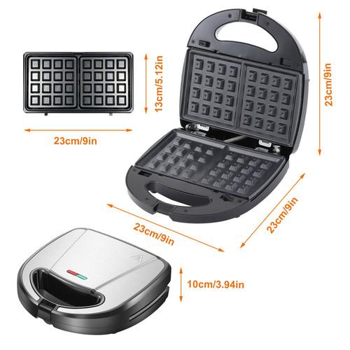 6-in-1 Waffle Maker, Electric Sandwich Press with Removable Non-Stick Plates, Panini Press for Waffles, Sandwiches, Madeleines, and Cookies