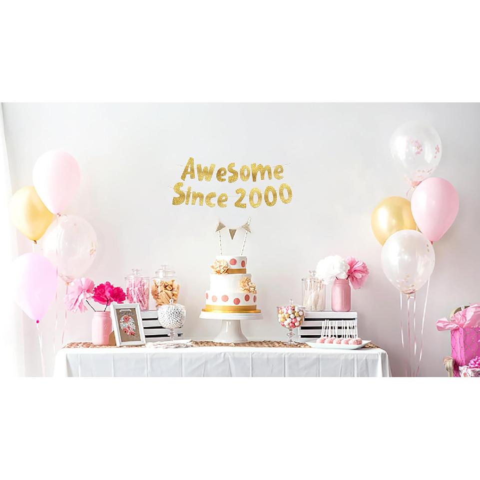 Awesome Since 2000 Gold Glitter Banner - 26th Birthday and Anniversary Party Decorations