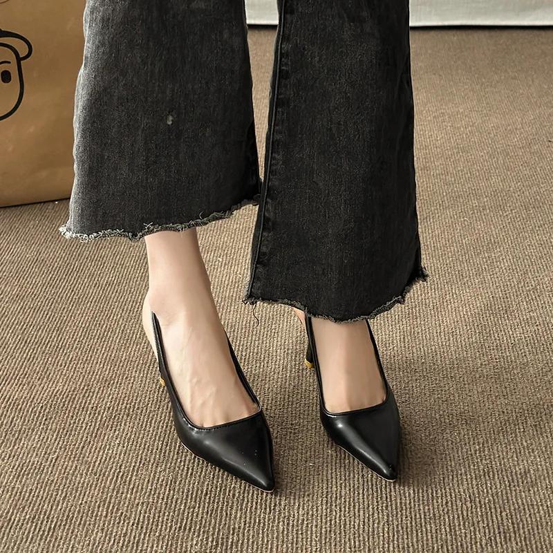 Модные босоножки Baotou с открытой пяткой, на высоком каблуке, женские туфли на толстом каблуке, новая весенняя коллекция 2024, одинарные туфли с острым носком, черные рабочие туфли на высоком каблуке