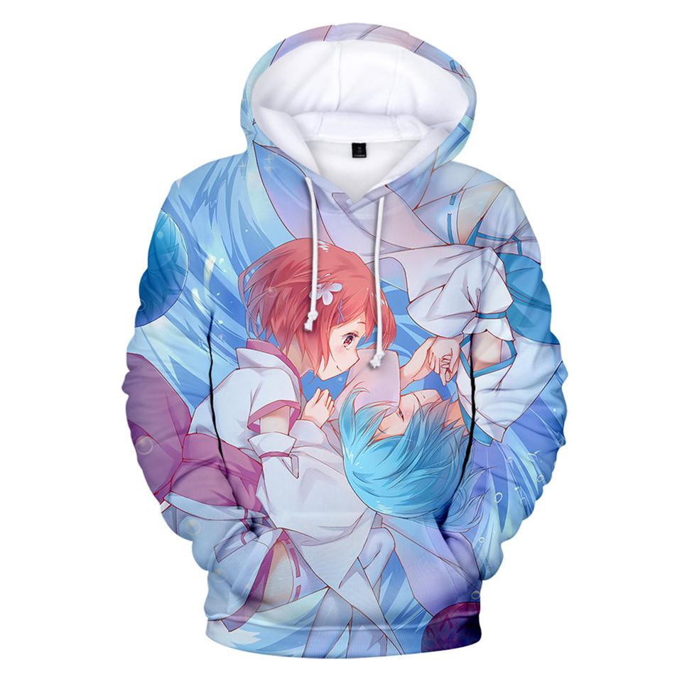Ainme Re Zero Hoodies 3D Re Zero Hoodie Sweatshirt Men Women Harajuku Clothing Rem and Ram Japanese 3D Oversized Hoodies