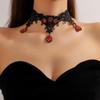 Vintage Red Crystal Pendant Lace Necklace Women's Personalised Exaggerated Collarbone Chain Lace Necklace Necklace