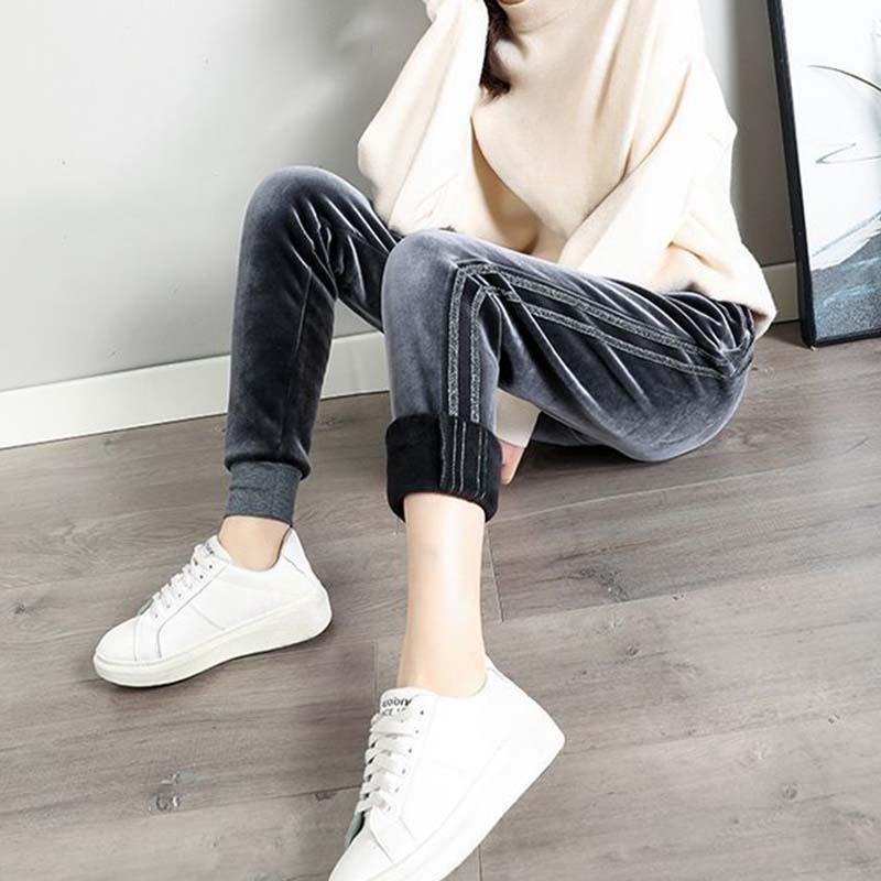 Женские утолщенные бархатные спортивные брюки, зимние модные теплые свободные повседневные плюшевые брюки