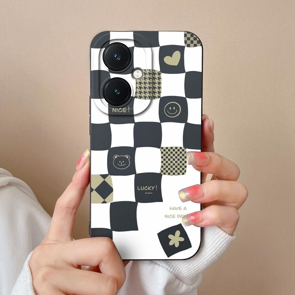 Чехол для Vivo Y17S V29 Lite Y78+ X90 Y36 Pro Y27 Корпус необычный клетчатый узор Защитный противоударный бампер Роскошный жидкий силиконовый чехол для Vivo Case