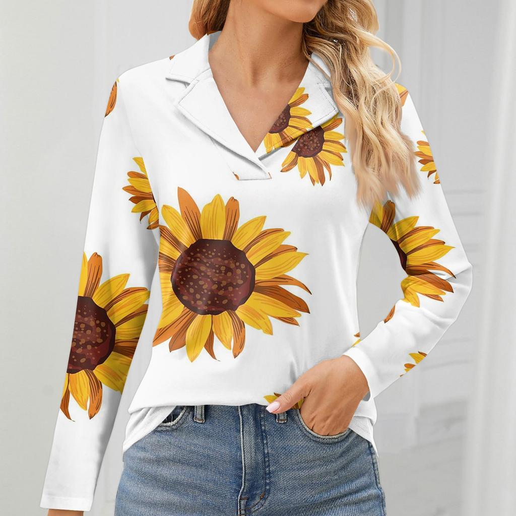 Women's Fashion Leisure Long Sleeve V Neck Flower Printing Top