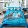 Детский комплект постельного белья с дельфином, размер King, милый морской дельфин, одеяло, чехол из микрофибры с синим волновым декором, пододеяльник для подростков