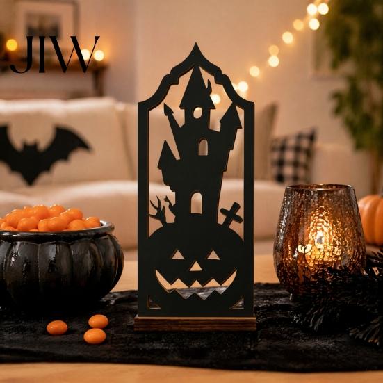 Gothic Tea Light Stand Halloween Candle Holder, Hollow Silhouette Holder for Lights, Dark Aesthetic Home Decor Style Pumpkin Ghost Cat Bat Tabletop