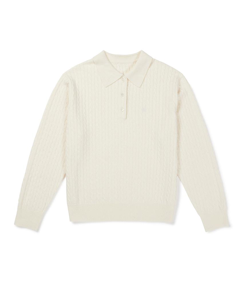 CLOVE [26Fw CLOVE] Вязаный пуловер с воротником-стойкой (слоновая кость)