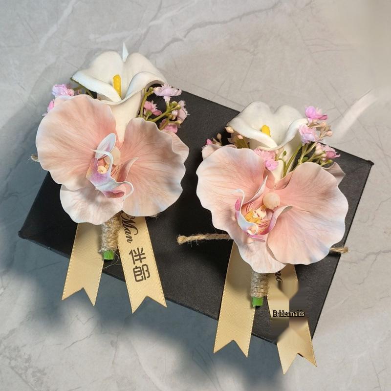 Calla Lily & Phalaenopsis Wedding Corsage Set for Bride, Groom's Parents, Business Meetings.