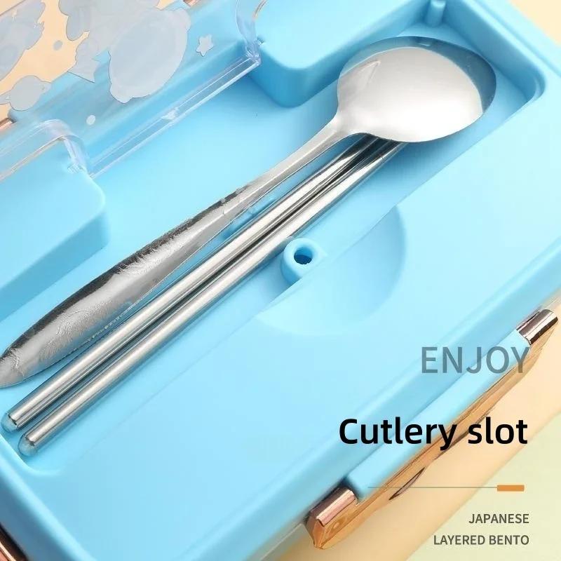 Cartoon Pattern Lunch Box for Kids Student Cafeteria Microwave Oven Lunch Box with Tableware Sandwich Breakfast Food Container