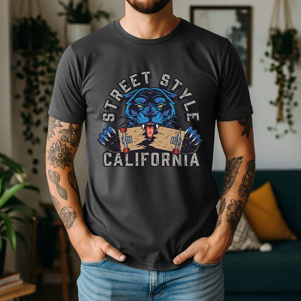 New Summer Unisexs 100 Cotton TShirt California Streetwear Panther Skateboard Casual Breathable Short Sleeve