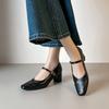 Mid-slope heel 5.5CM spring French versatile commuter leather square head shallow mouth retro Mary Jane single shoes