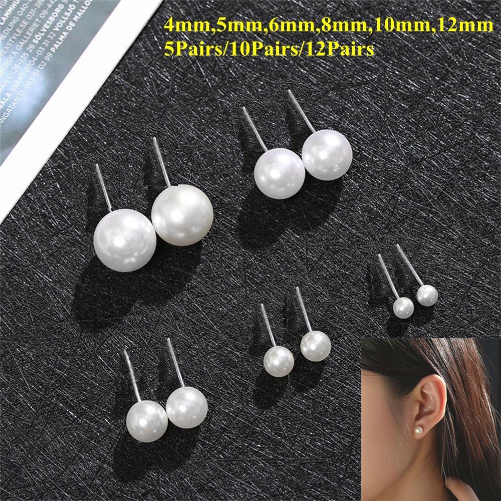 4mm 5mm 6mm 8mm 10mm 12mm Jewelry Fashion Pearl Earrings Round Shape Ear Stud Elegant