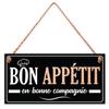 [R4574] - Black 'Bon Appetit' Wooden Plaque (in Good Company) - 20x10cm