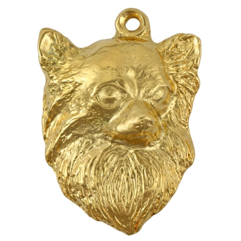 Chihuahua Long-haired - Gilded Key Ring with Dog In Gift Box, Handbag Decoration, Luxury Accessory by Art-Dog Brand