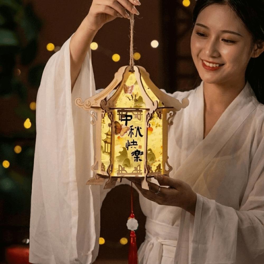 Cartoon Mid-Autumn Festival Lantern Wood Lantern DIY Material Package Kawaii Rabbit Lanterns Kids