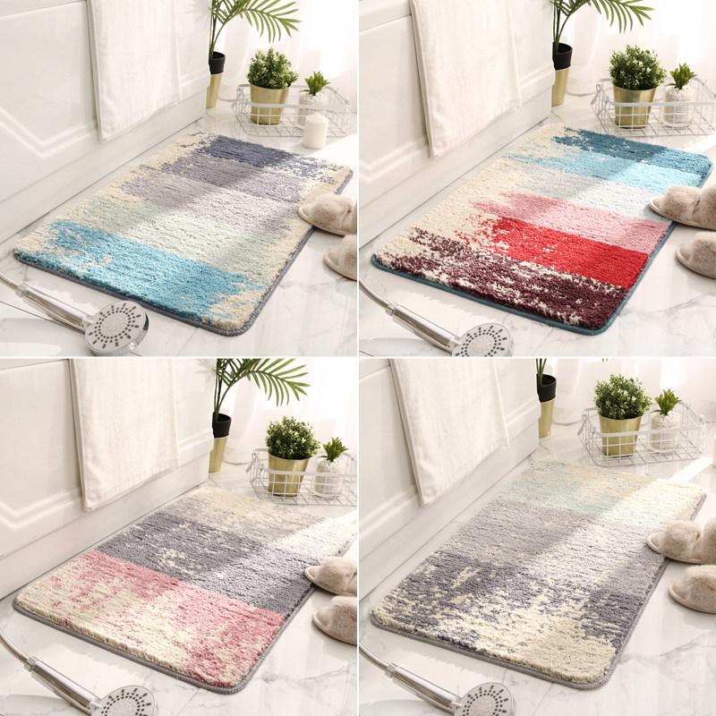 Ins Wind Gradient Plush Bathroom Floor Mat Absorbency Non-Slip Toilet Door Mat Soft Bedroom Vanity Carpet Home Decor