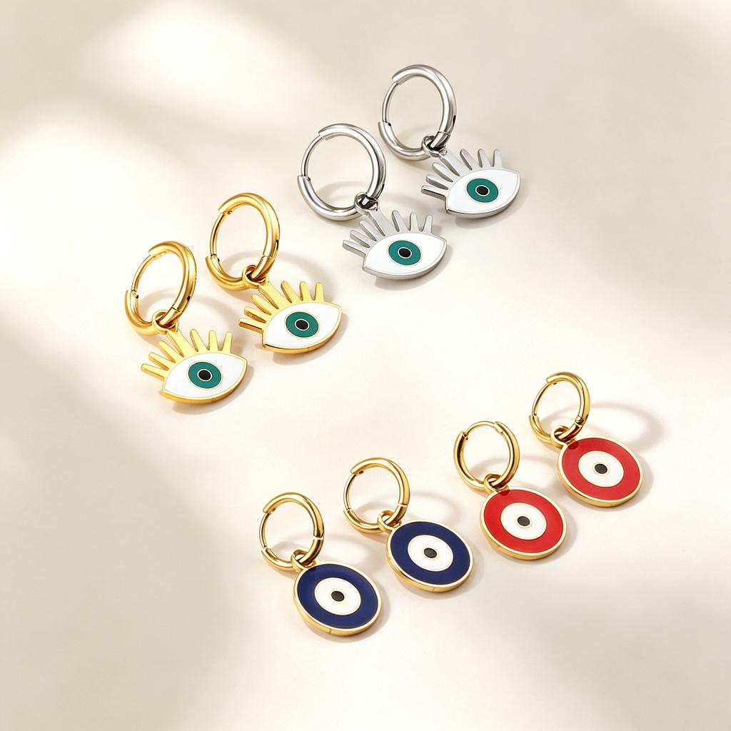 Accessories Eye Earrings Trendy Creative Geometric Mixed Color Eye Ear Buckles Stainless Steel Earrings Earrings Women's