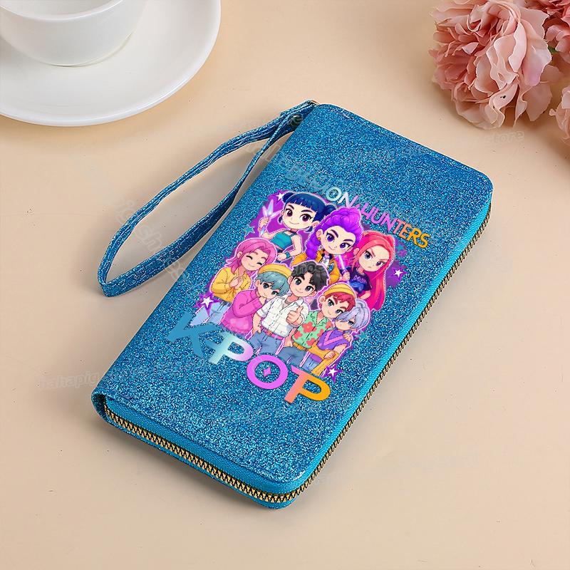 Высококачественный KPop Охотники на демонов длинный кошелек женский блестящий кошелек на молнии с пайетками из ПУ кожи кошелек для монет держатель для удостоверения личности женский клатч кошельки