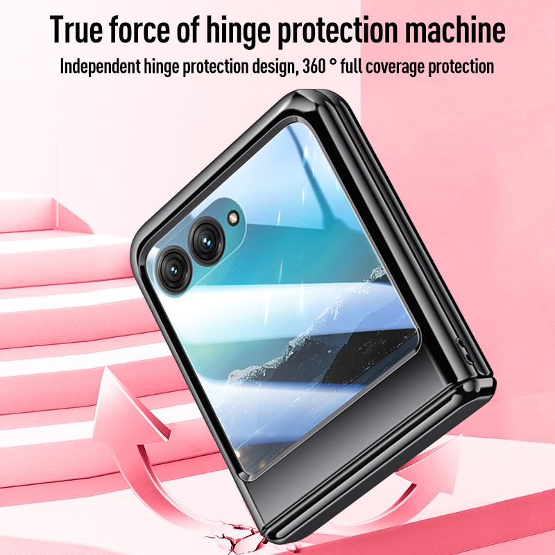 Для MOTO Razr 40 Ultra Покрытый шарнирный автоматический пружинный 360° Полная защита от падений с закаленным стеклом Передняя пленка Чехол для телефона