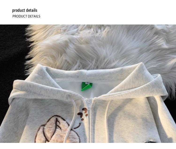 Американская винтажная мультяшная вышитая толстовка с капюшоном и короткими рукавами - Свободный крой для весны и осени